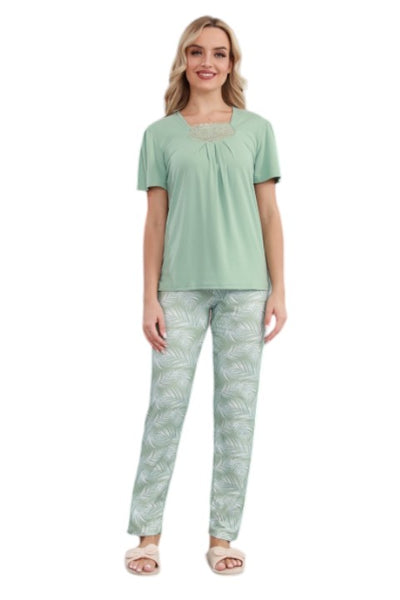 Soft Cotton Lace Detail 2 Pcs PJ Set - Flourish Nightwear & Undergarments