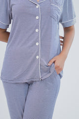 Cotton 2 Pcs PJ Set - Blue