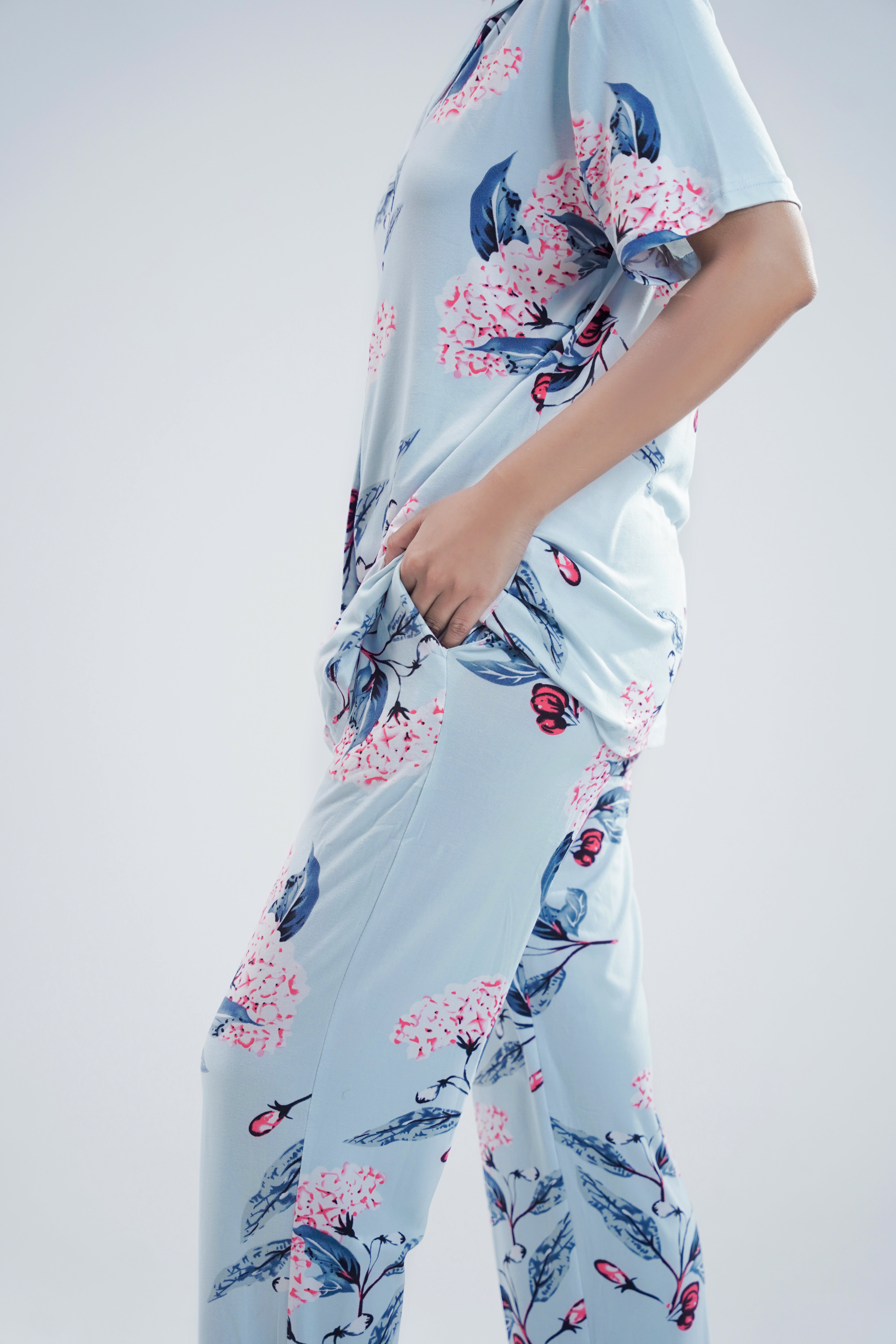 Cotton 2 Pcs PJ Set - Light Blue
